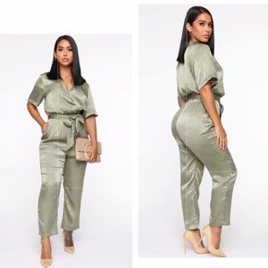 Fashion Nova Shirley Satin Jumpsuit.